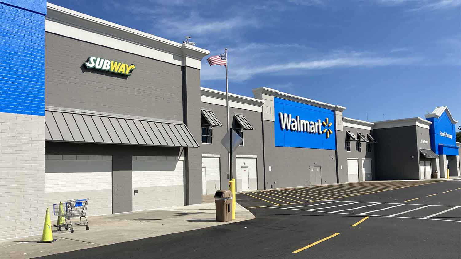Exterior of Walmart building with a fresh exterior coating