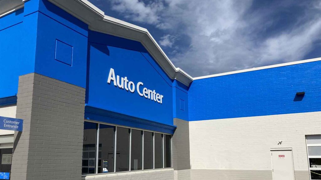 Exterior of Walmart building with a fresh exterior coating